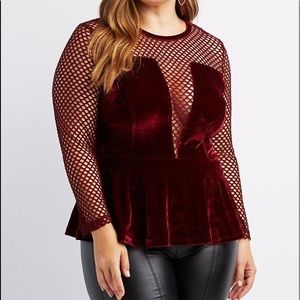 Charlotte Russe Velvet Peplum Fishnet Top
